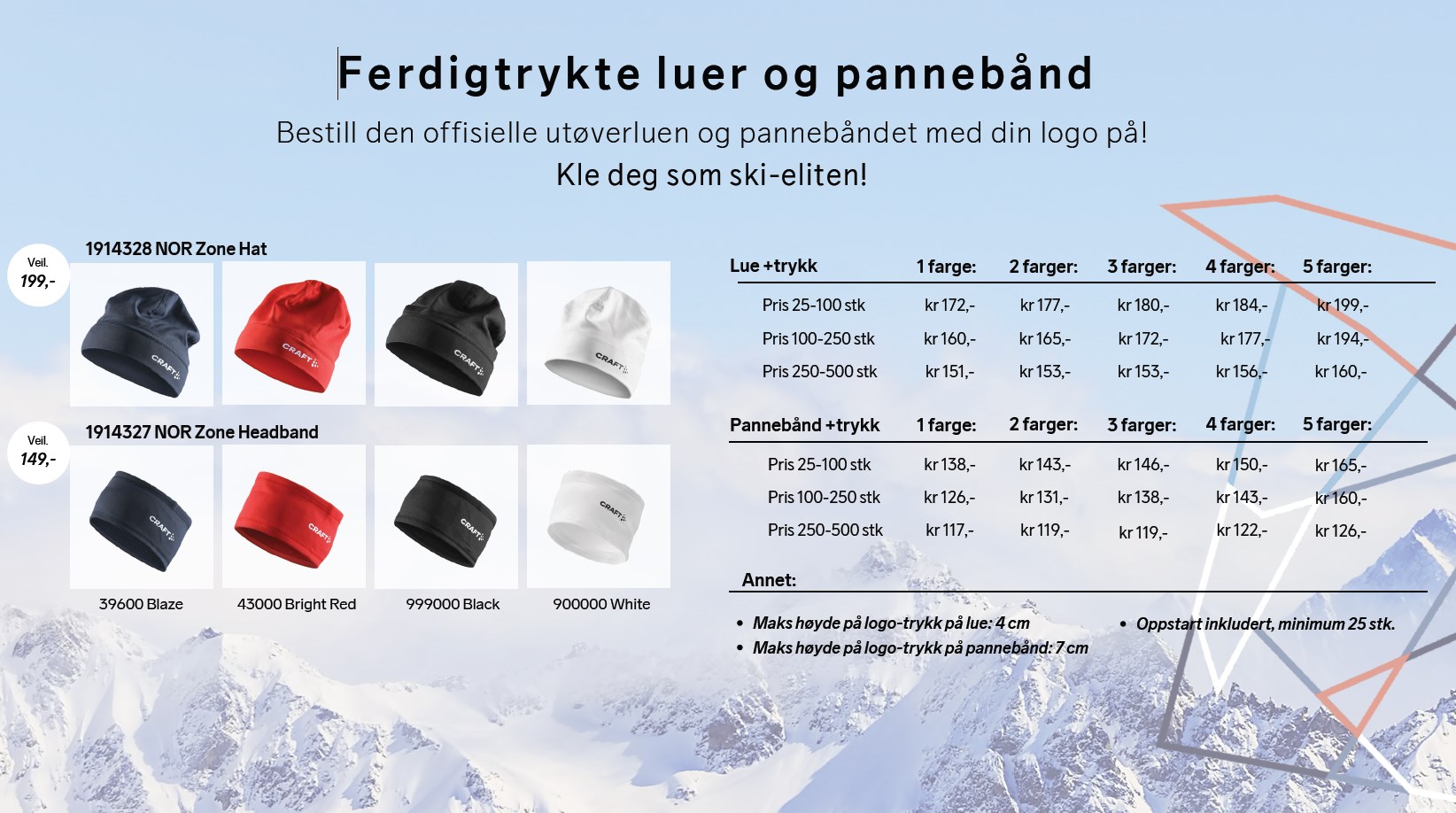 Kampanjepriser - Craft luer og pannebånd med reklame